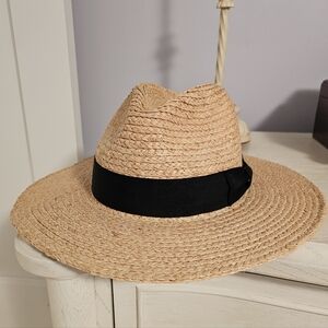 Btb Straw Fedora with Black Band - NWOT